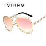 TSHING Brand Designer Pilot Sunglasses Fashion Women Flat Top Metal Frame Mirror Sun Glasses For Female Optical Frame