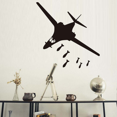 B-1 Lancer Bone Bomber Airplane Drop Bomb Silhouette Wall Stickers For Kids Room Self Adhesive Wallpaper Living Room Bedroom Decal Home Decor