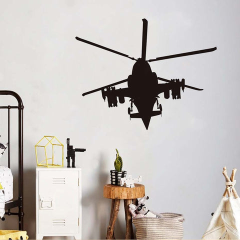 AH-64 Apache Helicopter Silhouette Wall Stickers Airplane Art Mural Removable Self Adhesive Wallpaper For Kids Living Room Bedroom Decals