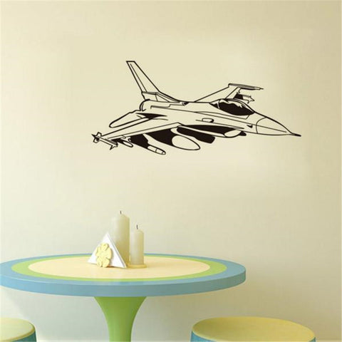 F-16 Fighter Jet Vinyl Wall Sticker Home Decor For Living Room Self Adhesive Art Airplane Decals Children Bedroom Decor