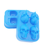 Silicone Skull Ice Cube Molds 4-Cavity 3D Whiskey Cocktail Ice Ball Ice Cream Mold Maker Tray Party Spooky Bar Skull Tool